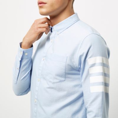 Blue contrast stripe sleeve Oxford shirt